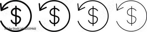 refund money icon thin flat outline style. Money transfer icon with circular arrows vector icons,  Chargeback vector flat icons  illustration,
