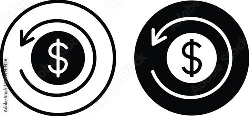 Refund and Money Transfer Icon. Money transfer icon with circular arrows vector icons,  Chargeback vector flat icons  illustration,
