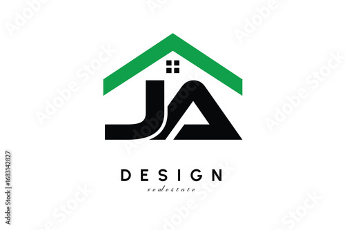 JA Letter Logo – Green Roof House Monogram for Real Estate & Home Branding