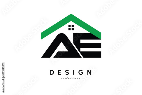 AE Letter Logo – Green Roof House Monogram for Real Estate & Home Branding
