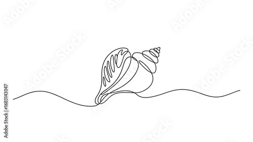 Seashell Continuous One Line Drawing Vector Illustration
