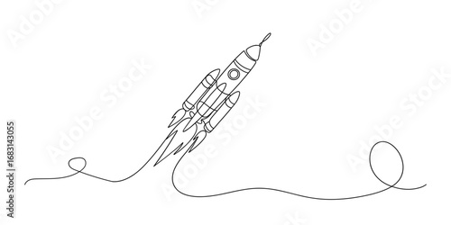 Rocket Continuous One Line Drawing Vector Illustration