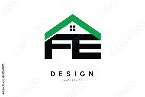 FE Letter Logo – Green Roof House Monogram for Real Estate & Home Branding