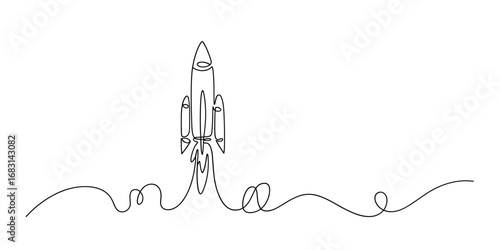 Rocket Continuous One Line Drawing Vector Illustration