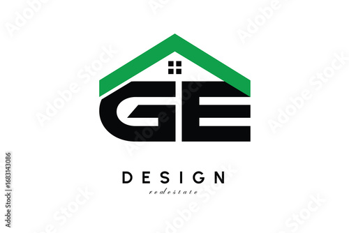 GE Letter Logo – Green Roof House Monogram for Real Estate & Home Branding