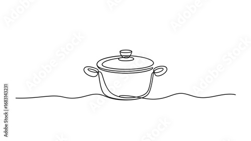Cooking Pot Continuous One Line Drawing Vector Illustration