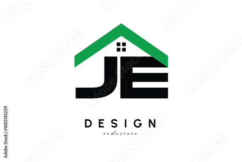JE Letter Logo – Green Roof House Monogram for Real Estate & Home Branding