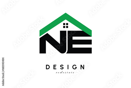 NE Letter Logo – Green Roof House Monogram for Real Estate & Home Branding