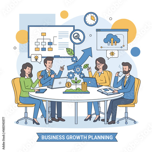 A team of business professionals collaborating around a table, strategizing and planning for future success.