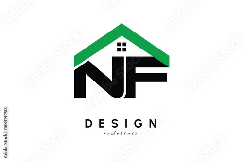 NF Letter Logo – Green Roof House Monogram for Real Estate & Home Branding