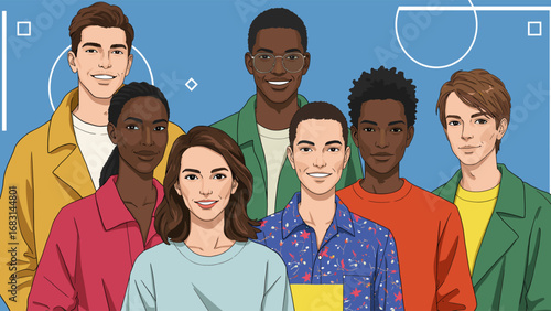Diverse Group of Smiling Young Adults, Vector Illustration