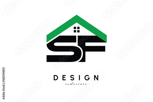 SF Letter Logo – Green Roof House Monogram for Real Estate & Home Branding