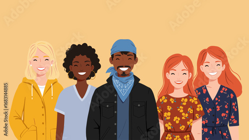 Diverse Group of Smiling People, Flat Illustration