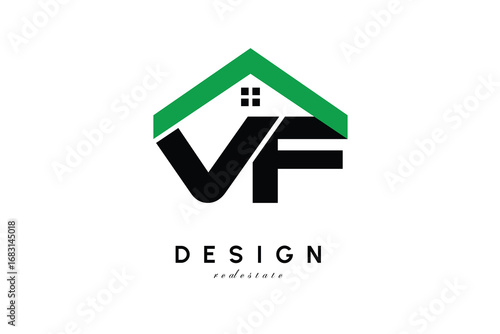 VF Letter Logo – Green Roof House Monogram for Real Estate & Home Branding