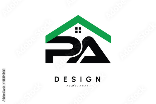 PA Letter Logo – Green Roof House Monogram for Real Estate & Home Branding