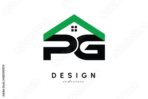 PG Letter Logo – Green Roof House Monogram for Real Estate & Home Branding