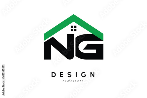 NG Letter Logo – Green Roof House Monogram for Real Estate & Home Branding
