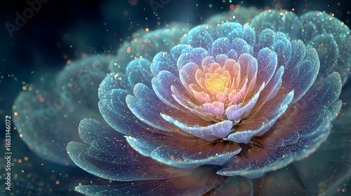 Fantasy galaxy shaped flower glowing stars and cosmic colors surreal sci fi art