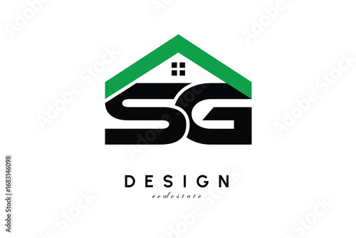 SG Letter Logo – Green Roof House Monogram for Real Estate & Home Branding