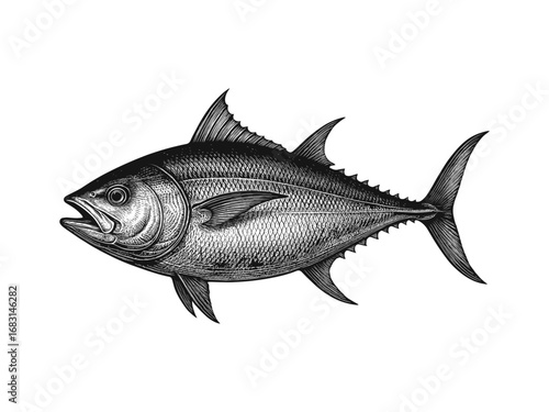 Vintage Engraving of Tuna Fish vector Illustration