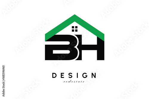BH Letter Logo – Green Roof House Monogram for Real Estate & Home Branding
