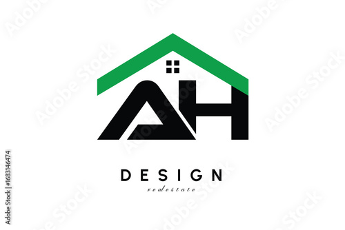 AH Letter Logo – Green Roof House Monogram for Real Estate & Home Branding
