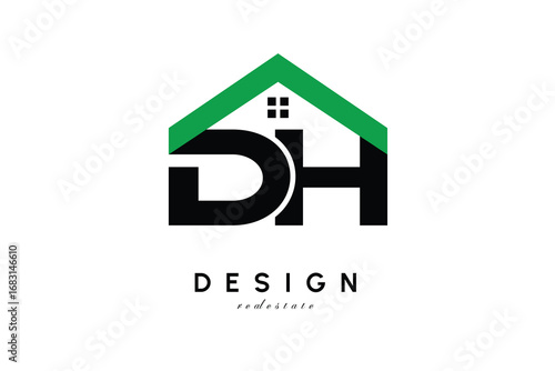 DH Letter Logo – Green Roof House Monogram for Real Estate & Home Branding