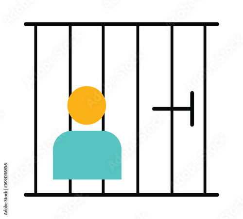 Simple flat design icon of a person in a jail cell.Imprisonment and punishment symbol with a figure in a cage.