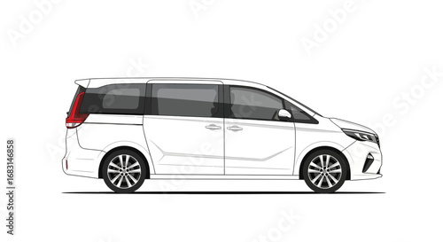 A vector illustration of a sleek, modern, white minivan for family transport