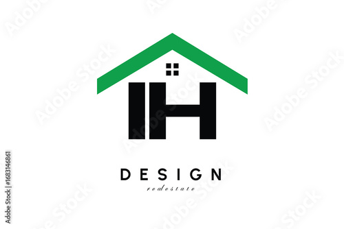 IH Letter Logo – Green Roof House Monogram for Real Estate & Home Branding