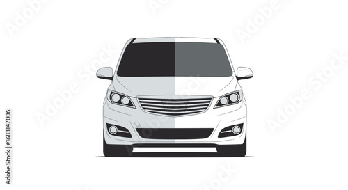 Detailed illustration of a white modern passenger minivan front view
