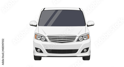 Detailed vector illustration of a white modern minivan on white background