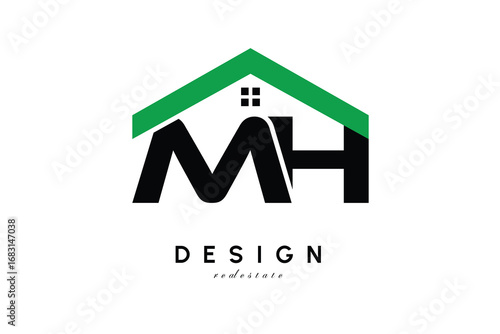 MH Letter Logo – Green Roof House Monogram for Real Estate & Home Branding
