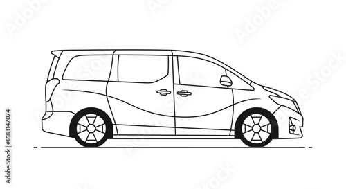 Elegant minivan illustration, minimalistic design and smooth line work art