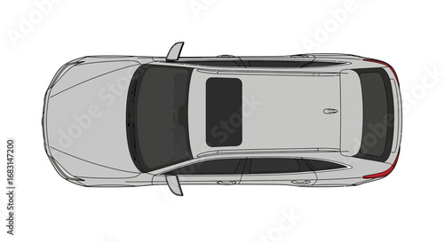 High angle illustration of a modern passenger car with sunroof, flat design