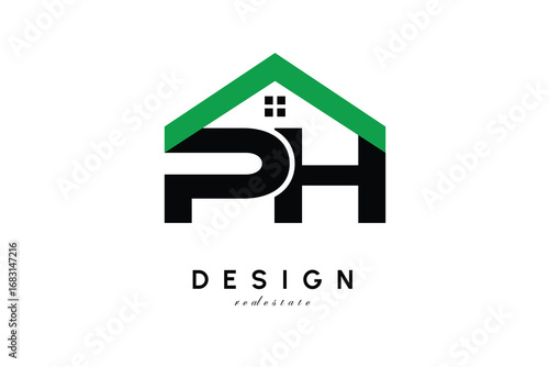 PH Letter Logo – Green Roof House Monogram for Real Estate & Home Branding