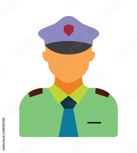 Police officer avatar icon in a modern flat design.Law enforcement and public safety symbol, isolated on white.
