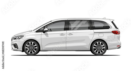 Modern White Minivan Isolated Vector Illustration for Automotive Designs