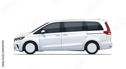 Modern white minivan illustration on a clear white background for designers