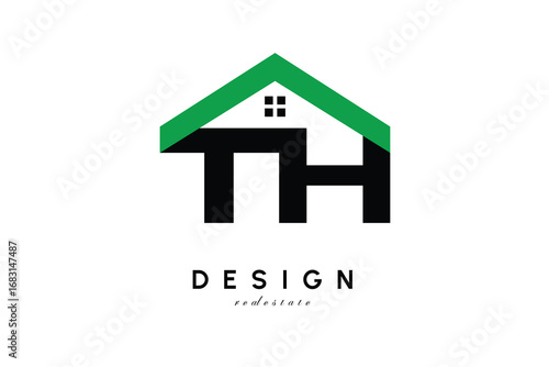 TH Letter Logo – Green Roof House Monogram for Real Estate & Home Branding