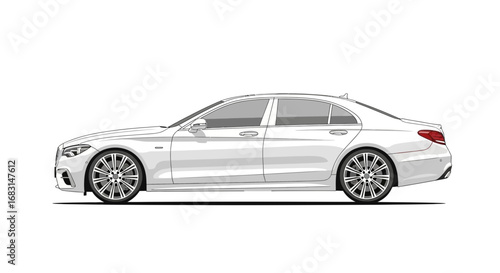 Sleek and Modern White Sedan Illustration with Distinctive Design Elements