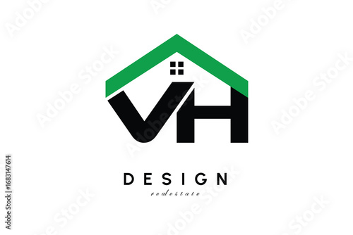 VH Letter Logo – Green Roof House Monogram for Real Estate & Home Branding