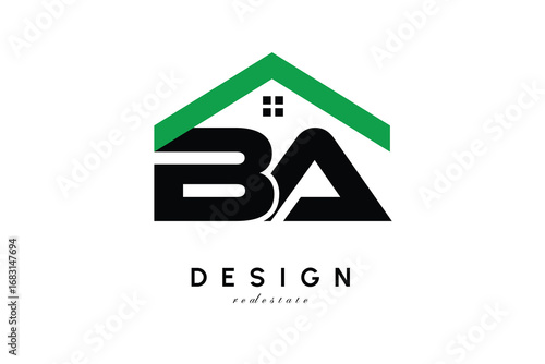 BA Letter Logo – Green Roof House Monogram for Real Estate & Home Branding