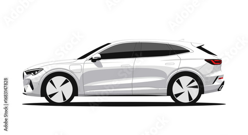 Sleek white electric crossover suv illustration on a white background