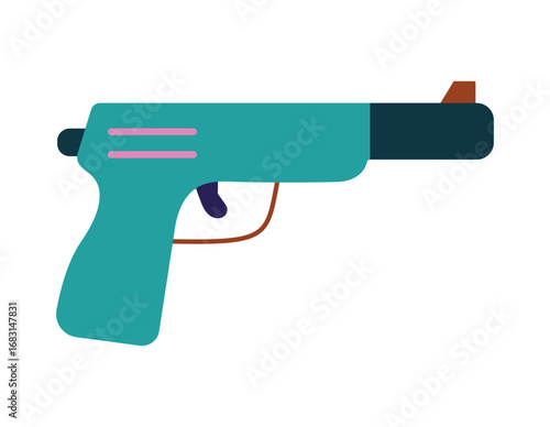 Futuristic laser pistol illustration in a simple flat design.Sci-fi blaster weapon graphic for video game asset, isolated vector.