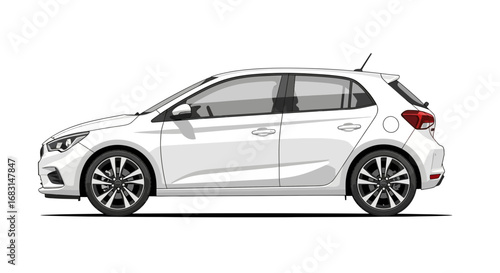 Sleek white hatchback illustration showcasing modern design elements