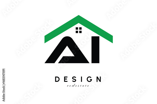 AI Letter Logo – Green Roof House Monogram for Real Estate & Home Branding