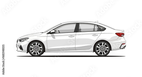 Sleek white sedan illustration on a clean white background showcase