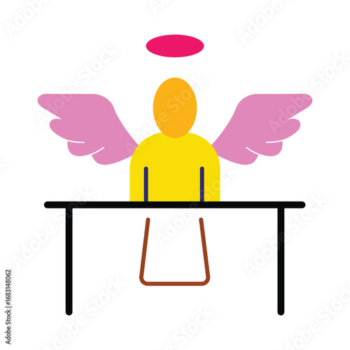 Angel investor at a desk vector icon for business startups.Modern flat design concept of an angel investor or business angel.
