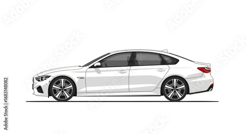 Sleek white sedan illustration, capturing contemporary automotive design